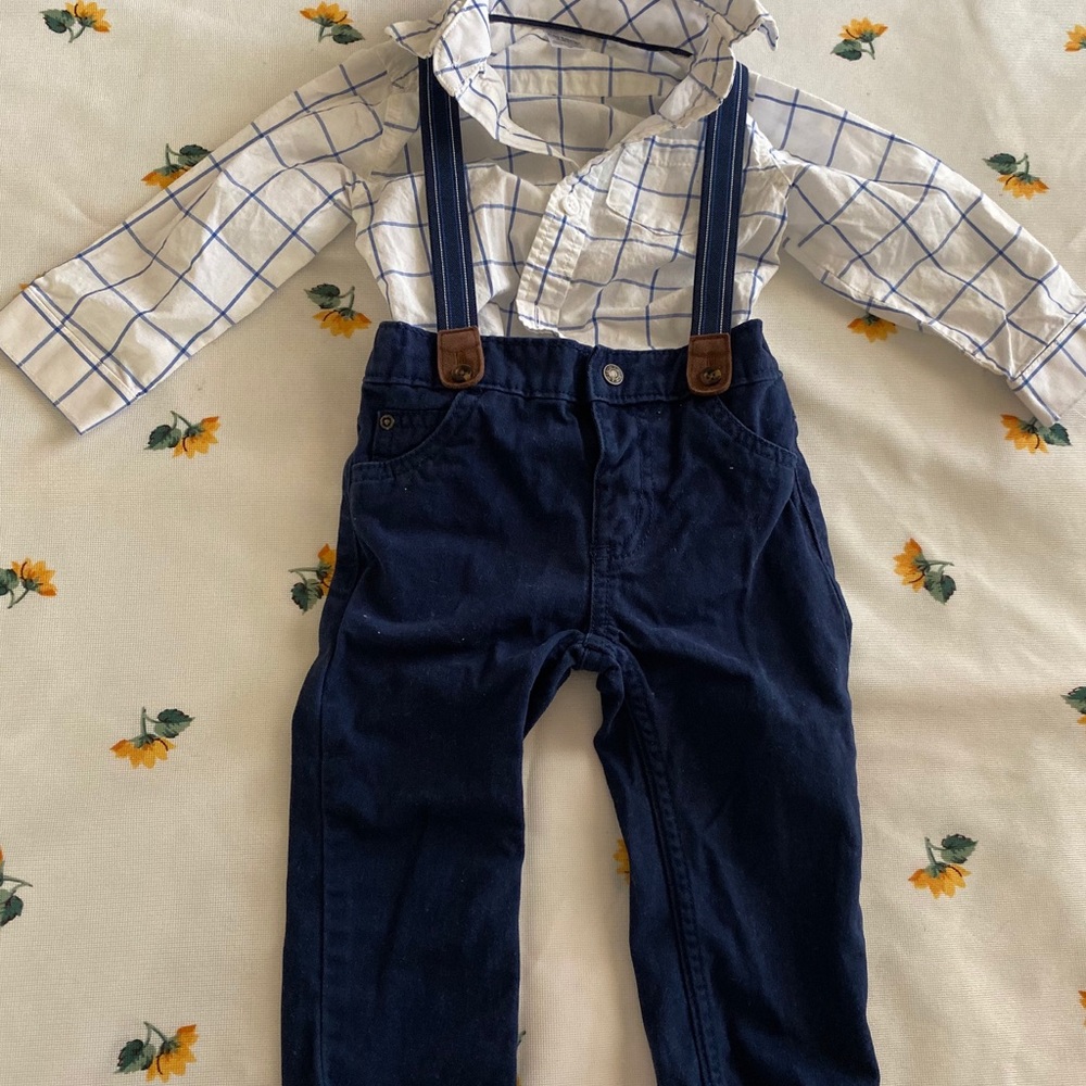 Dress shirt with suspender pants